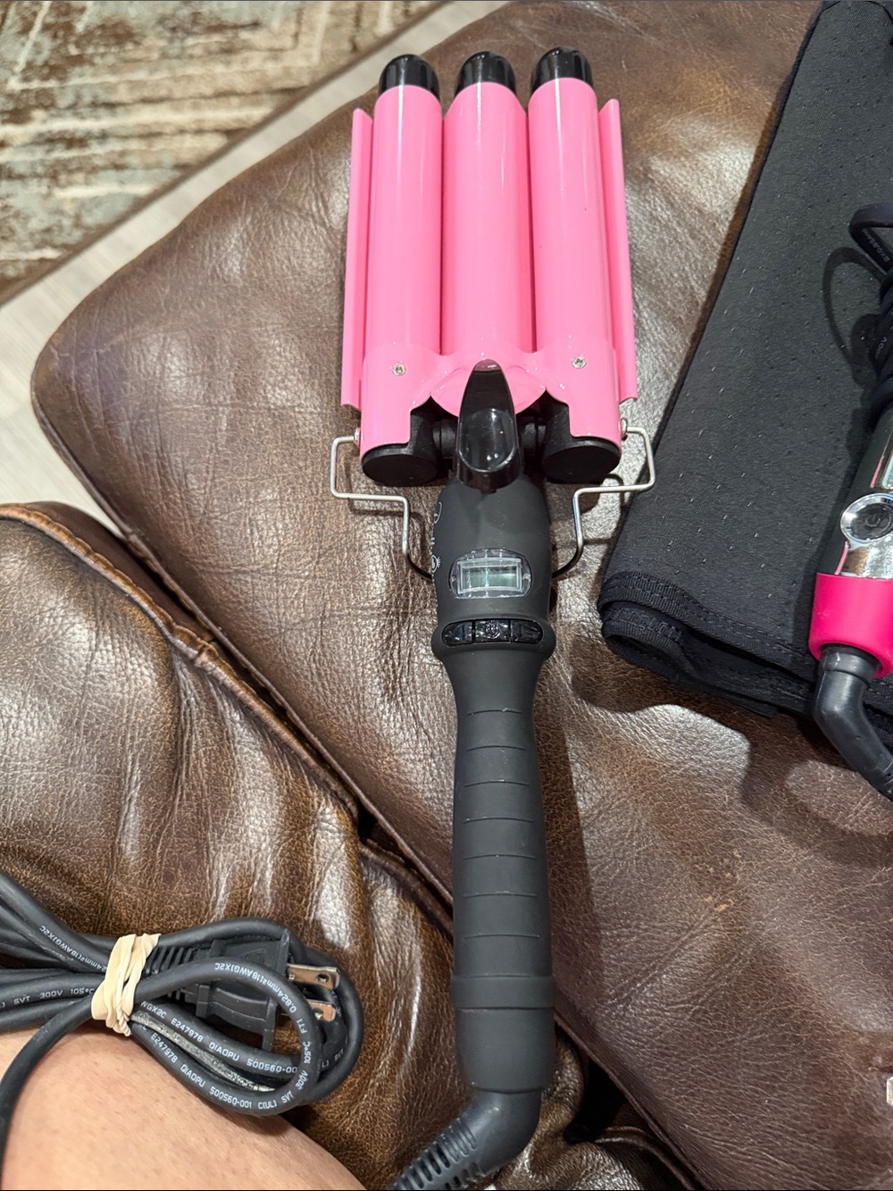 Pink Triple-Barrel Hair Waver with Black Grip
